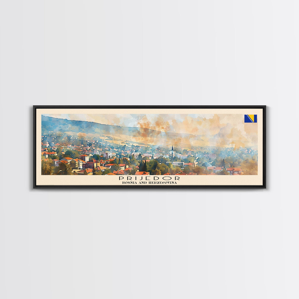 Prijedor Bosnia Travel Art, City Art, Framed Canvas Print or Metal Wall Art, Europe Travel Poster, Panoramic Wall Art, Extra Wide Wall Art