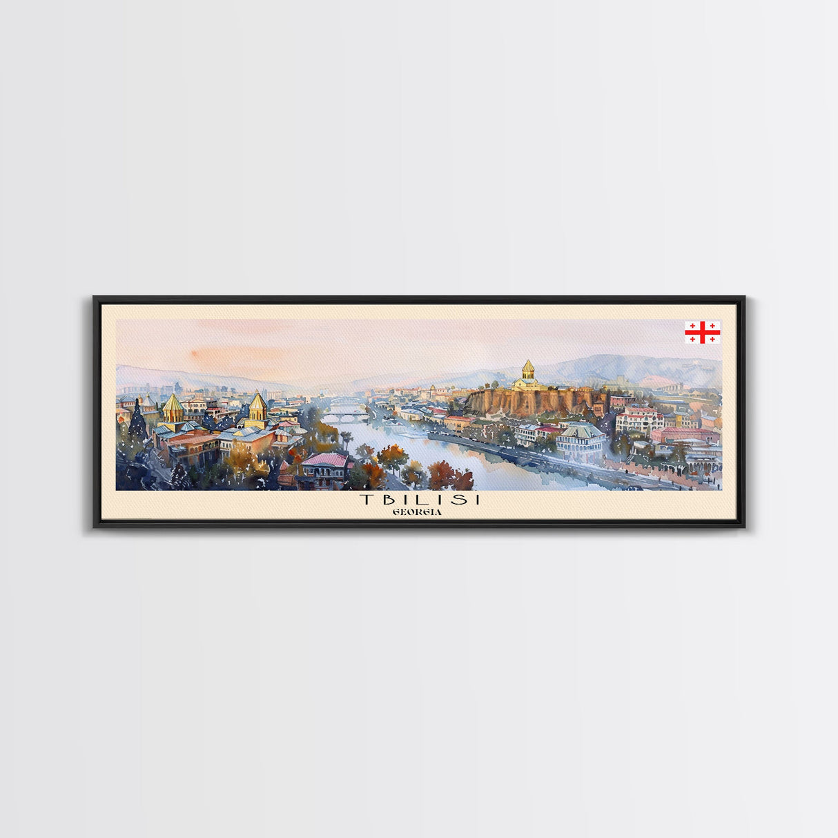 Tbilisi Georgia Travel Art, City Art, Framed Canvas Print or Metal Wall Art, Europe Travel Poster, Panoramic Wall Art, Extra Wide Wall Art