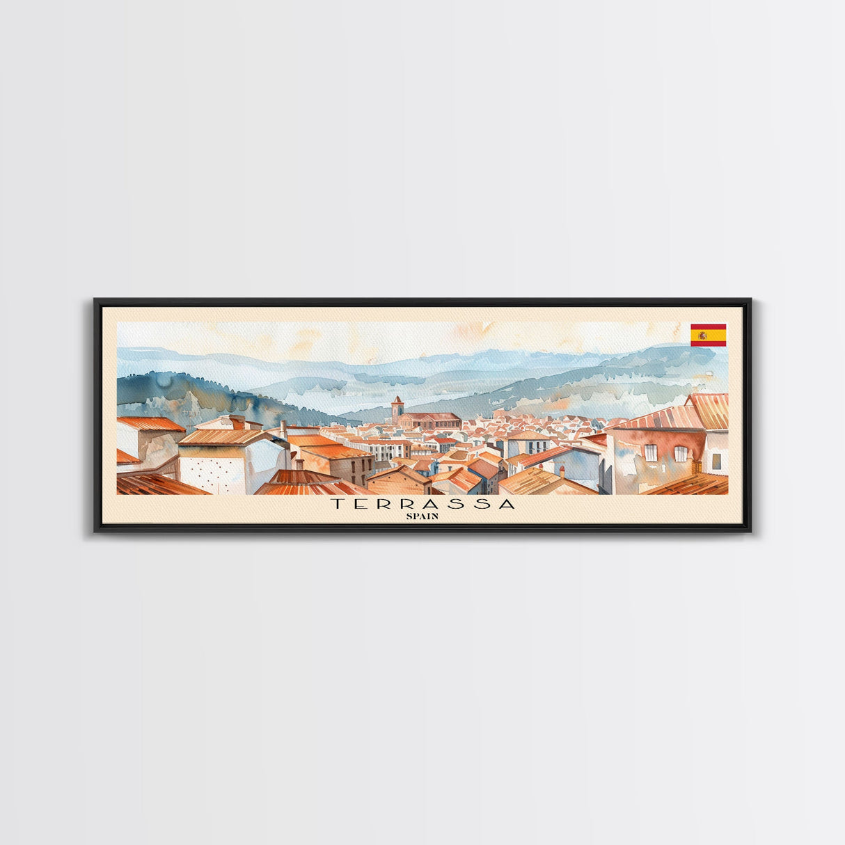 Terrassa Spain Wall Art, Panoramic Travel Poster, Panoramic Framed Canvas Print, City Wall Art, Wall Hanging Home Decor, Travel Art