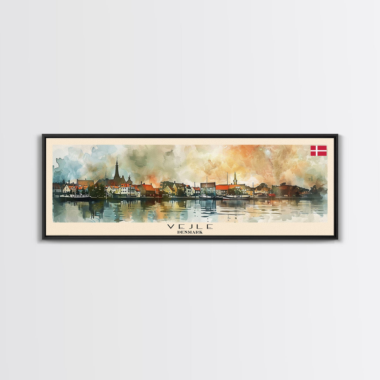 Vejle Denmark Travel Art, City Art, Framed Canvas Print or Metal Wall Art, Europe Travel Poster, Panoramic Wall Art, Extra Wide Wall Art