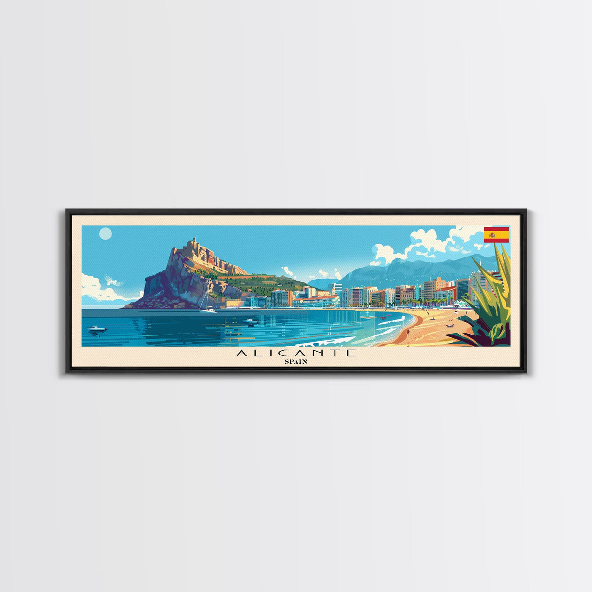 Alicante Spain Travel Print Wall Art, Panoramic City Art, Travel Art, Wall Decor, Vacation Gift, Framed Canvas Print Or Metal Art