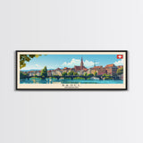 Basel SwitzerlandTravel Art, City Art, Framed Canvas Print or Metal Wall Art, Europe Travel Poster, Panoramic Wall Art, Extra Wide Wall Art