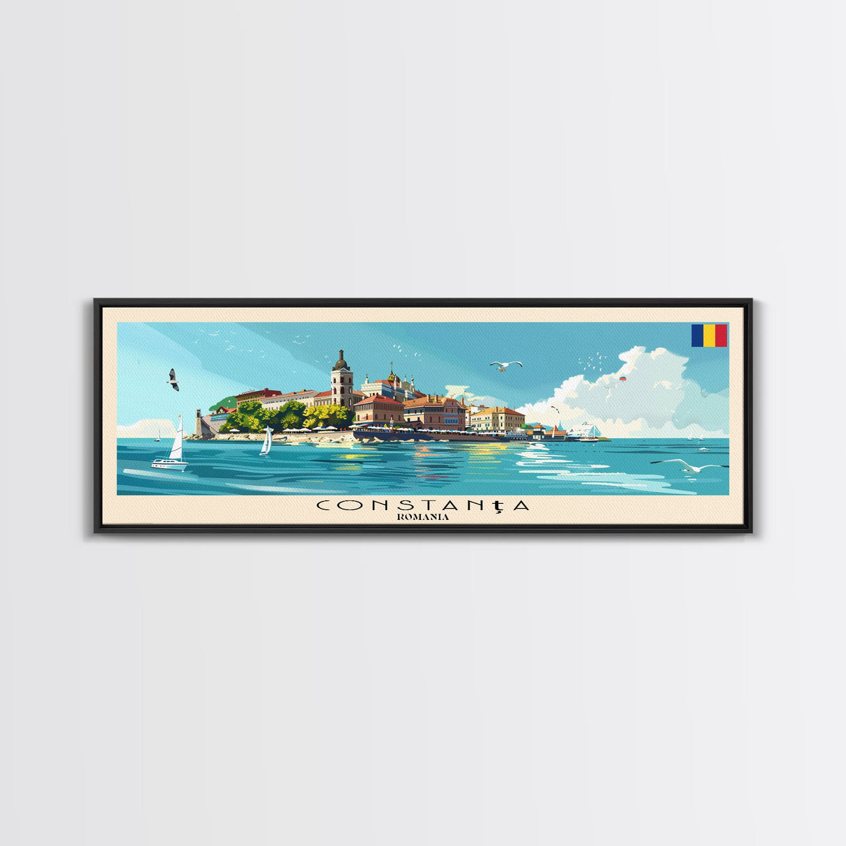 Constana Romania Wall Art, Panoramic Travel Poster, Panoramic Framed Canvas Print, City Wall Art, Wall Hanging Home Decor, Travel Art