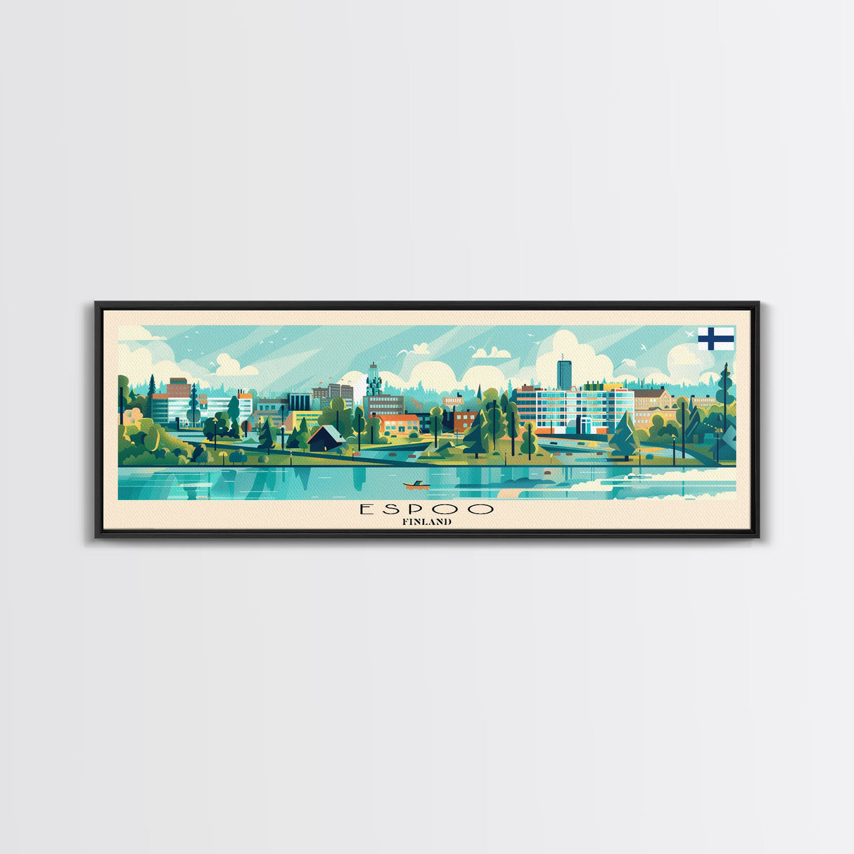 Espoo Finland Wall Art, Panoramic Travel Poster, Panoramic Framed Canvas Print, City Wall Art, Wall Hanging Home Decor, Travel Art