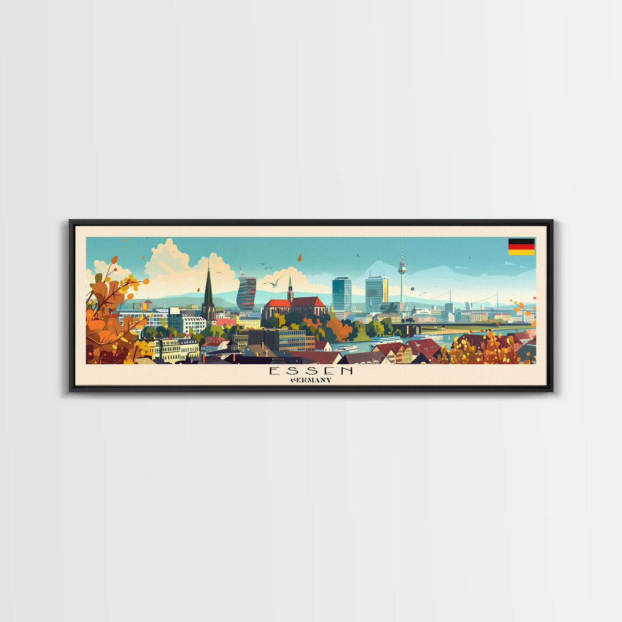 Essen Germany Travel Print Wall Art, Panoramic City Art, Travel Art, Wall Decor, Vacation Gift, Framed Canvas Print Or Metal Art