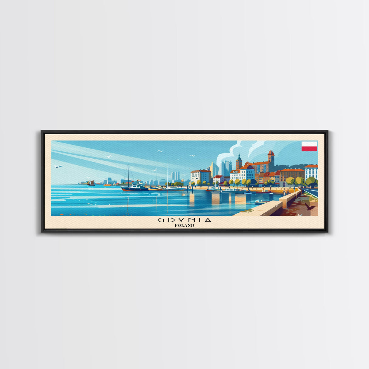 Gdynia Poland Travel Art, City Art, Framed Canvas Print or Metal Wall Art, Europe Travel Poster, Panoramic Wall Art, Extra Wide Wall Art