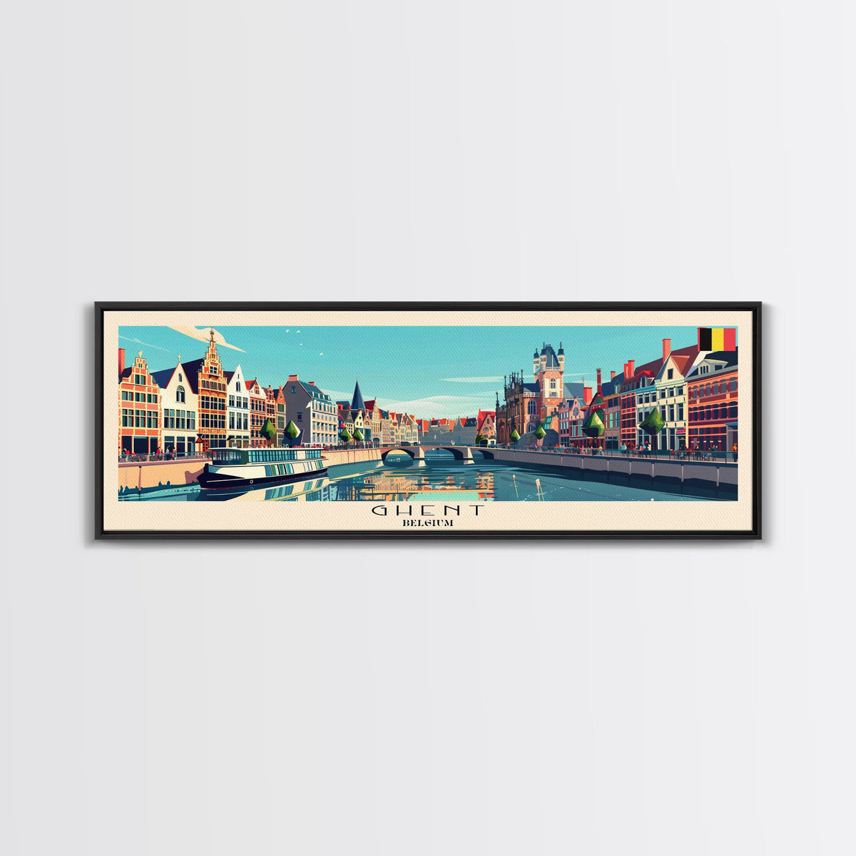 Ghent Belgium Wall Art, Panoramic Travel Poster, Panoramic Framed Canvas Print, City Wall Art, Wall Hanging Home Decor, Travel Art