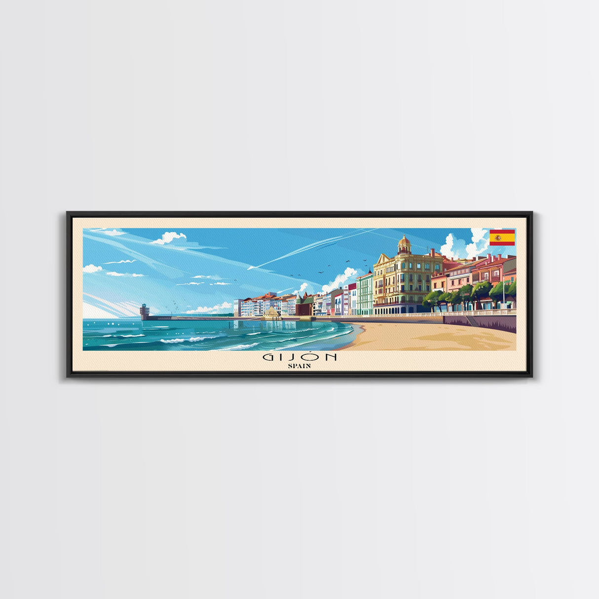 Gijón Spain Travel Print Wall Art, Panoramic City Art, Travel Art, Wall Decor, Vacation Gift, Framed Canvas Print Or Metal Art