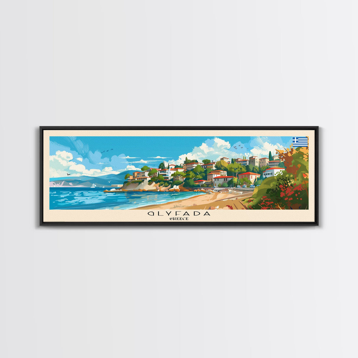 Glyfada Greece Wall Art, Panoramic Travel Poster, Panoramic Framed Canvas Print, City Wall Art, Wall Hanging Home Decor, Travel Art