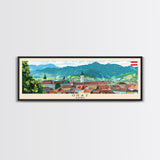 Graz Austria Wall Art, Panoramic Travel Poster, Panoramic Framed Canvas Print, City Wall Art, Wall Hanging Home Decor, Travel Art