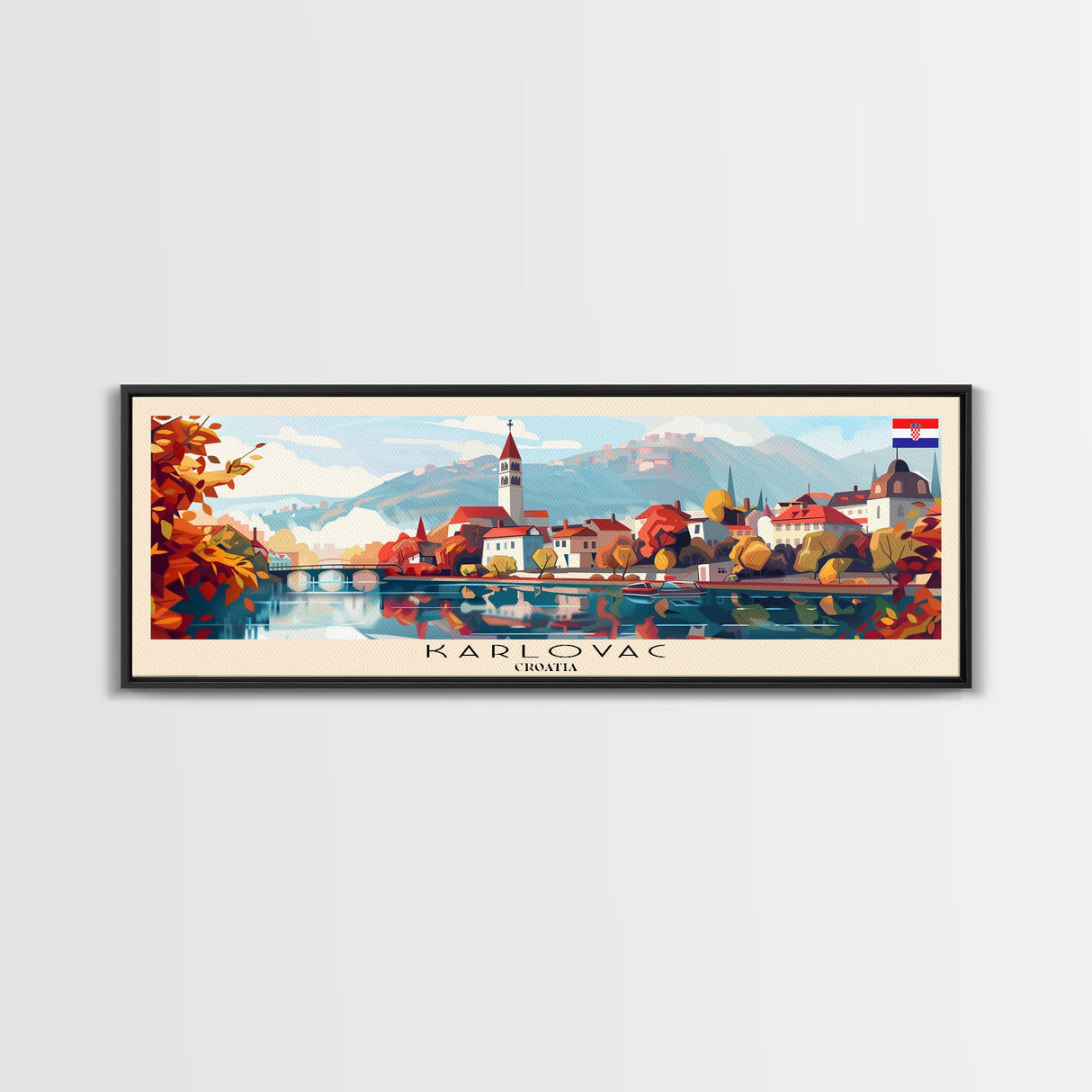 Karlovac Croatia Travel Art, City Art, Framed Canvas Print or Metal Wall Art, Europe Travel Poster, Panoramic Wall Art, Extra Wide Wall Art