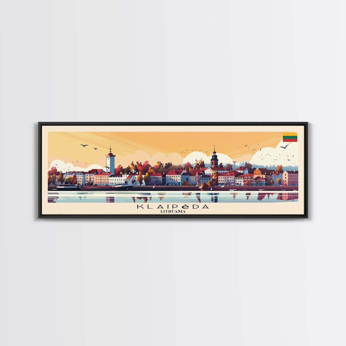 Klaipda Lithuania Wall Art, Panoramic Travel Poster, Panoramic Framed Canvas Print, City Wall Art, Wall Hanging Home Decor, Travel Art