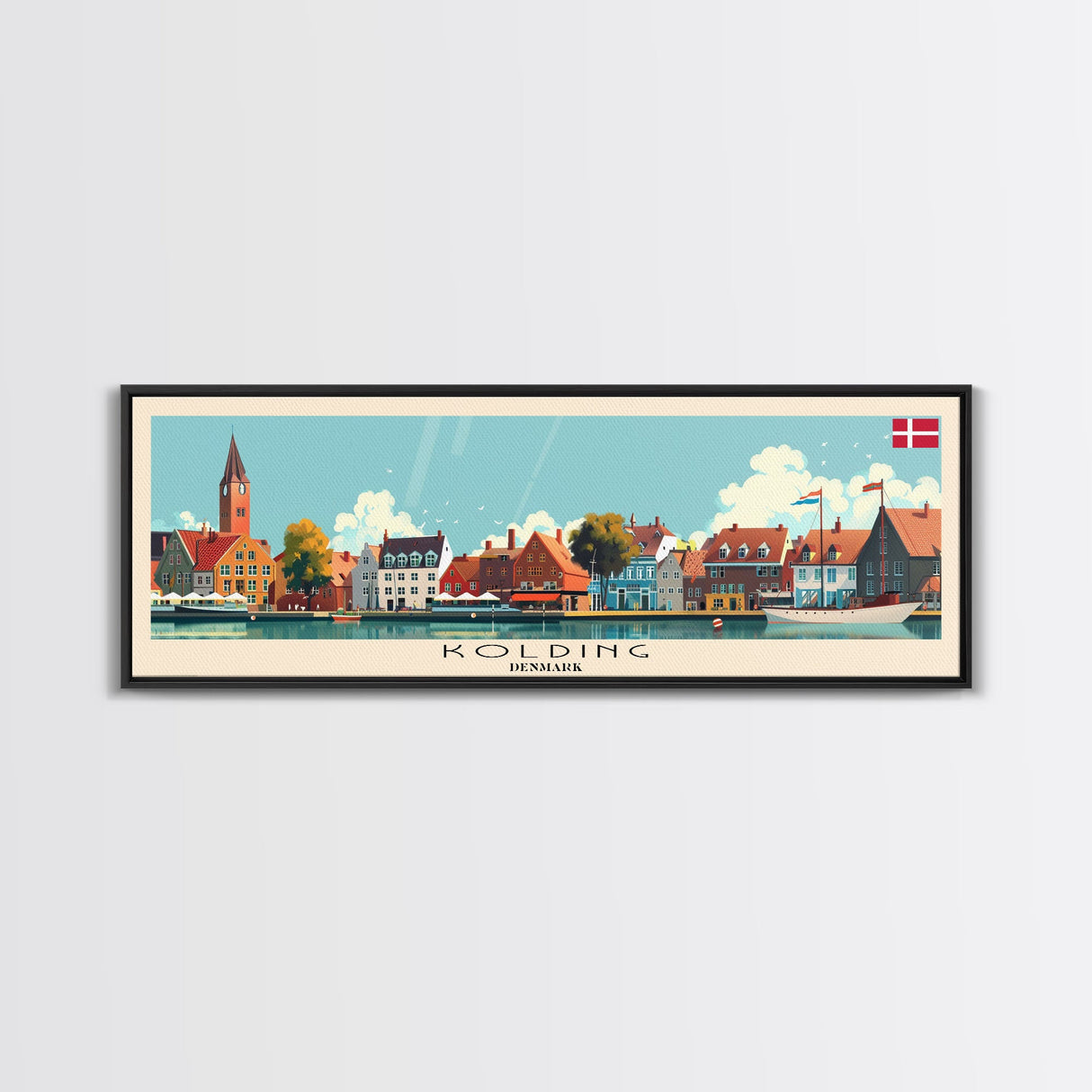 Kolding Denmark Travel Print Wall Art, Panoramic City Art, Travel Art, Wall Decor, Vacation Gift, Framed Canvas Print Or Metal Art