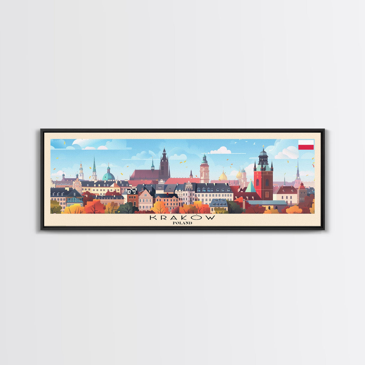 Krakow Poland Travel Art, City Art, Framed Canvas Print or Metal Wall Art, Europe Travel Poster, Panoramic Wall Art, Extra Wide Wall Art