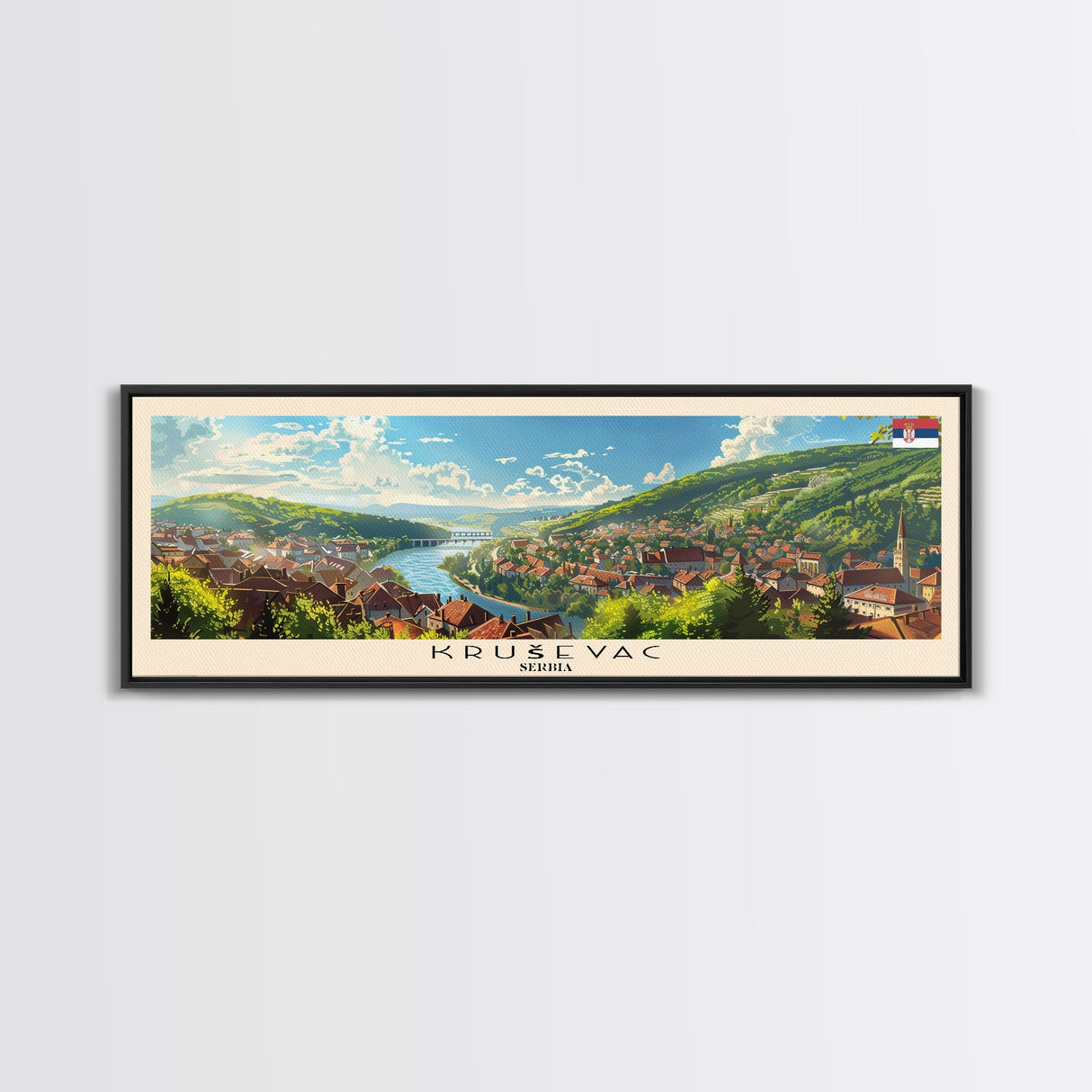 Krusevac Serbia Travel Art, City Art, Framed Canvas Print or Metal Wall Art, Europe Travel Poster, Panoramic Wall Art, Extra Wide Wall Art