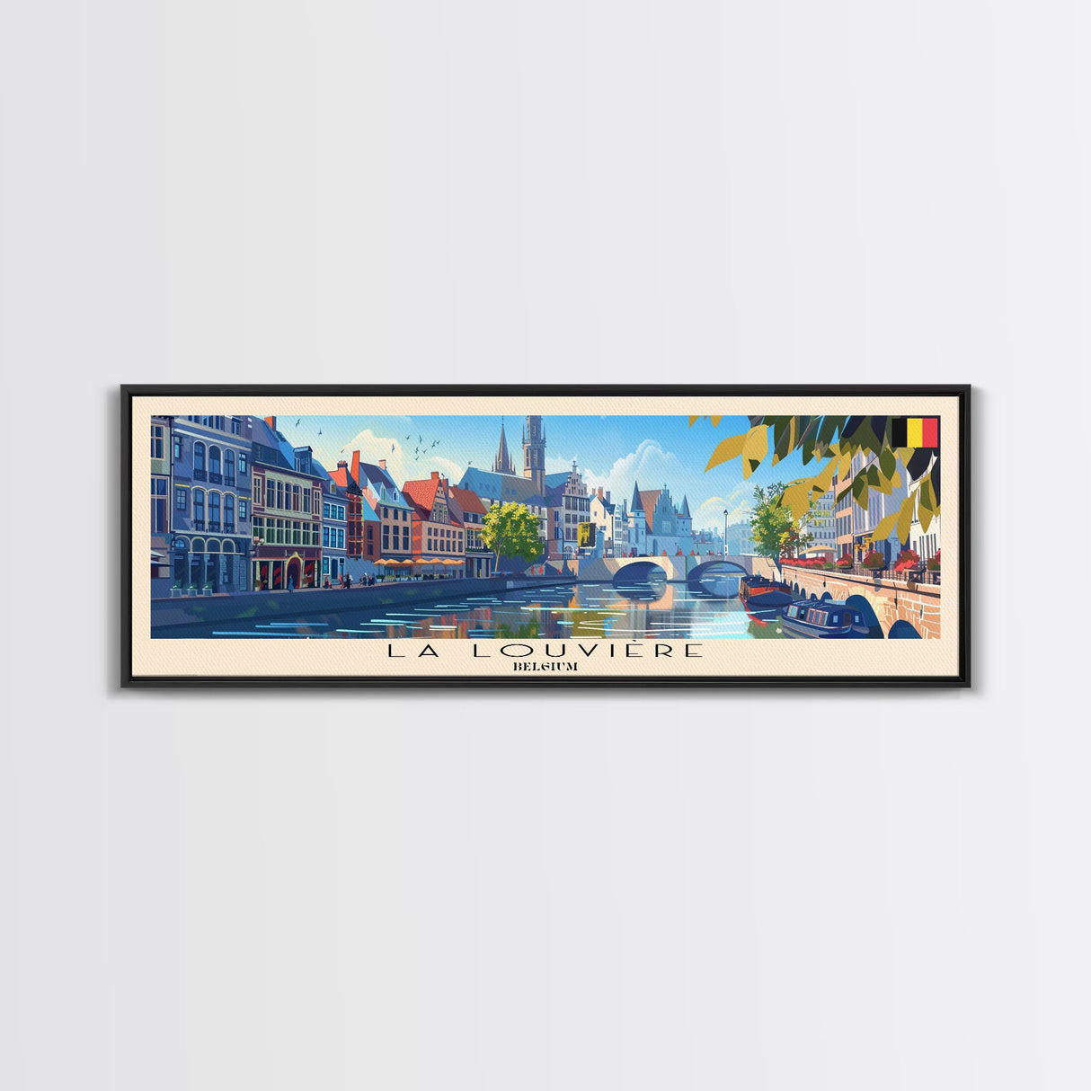 La Louvire Belgium Travel Art, City Art, Framed Canvas Print or Metal Wall Art, Europe Travel Poster, Panoramic Wall Art, Extra Wide Wall Art