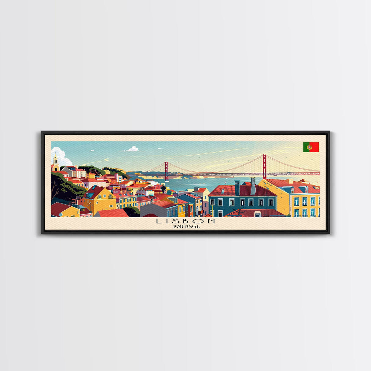 Lisbon Portugal Travel Print Wall Art, Panoramic City Art, Travel Art, Wall Decor, Vacation Gift, Framed Canvas Print Or Metal Art