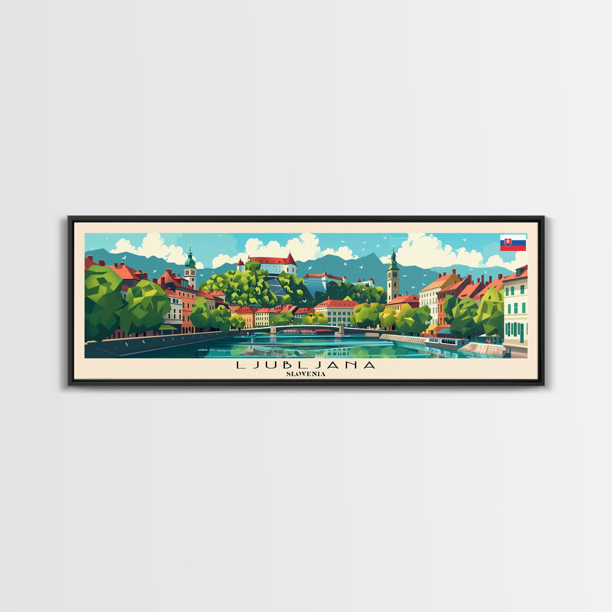 Ljubljana Slovenia Wall Art, Panoramic Travel Poster, Panoramic Framed Canvas Print, City Wall Art, Wall Hanging Home Decor, Travel Art