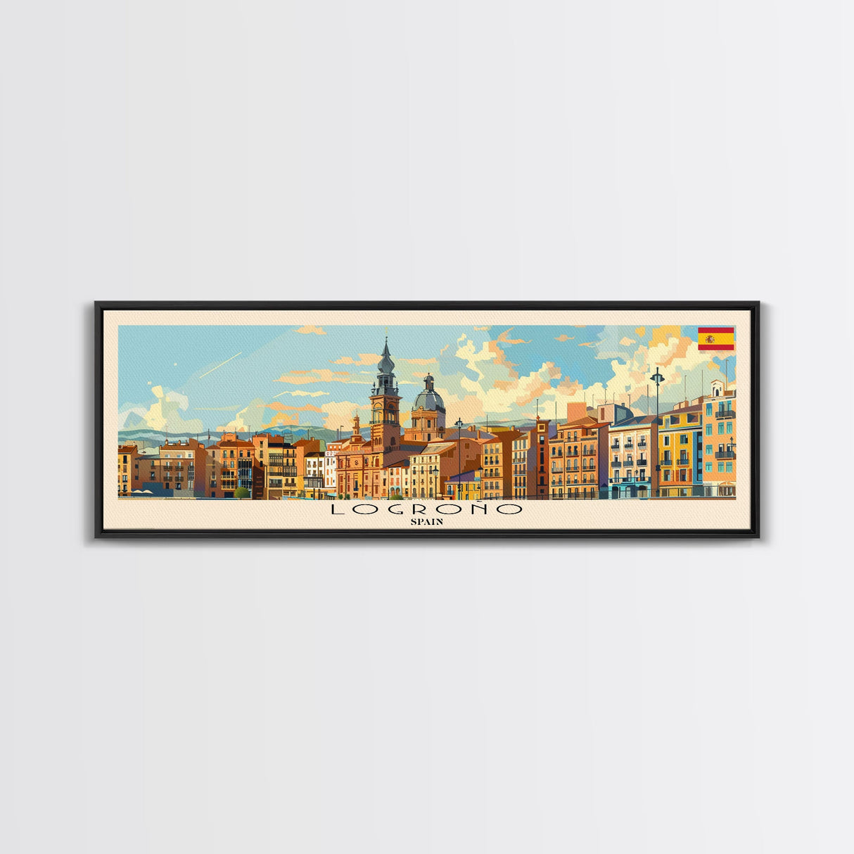 Logrońo Spain Travel Art, City Art, Framed Canvas Print or Metal Wall Art, Europe Travel Poster, Panoramic Wall Art, Extra Wide Wall Art