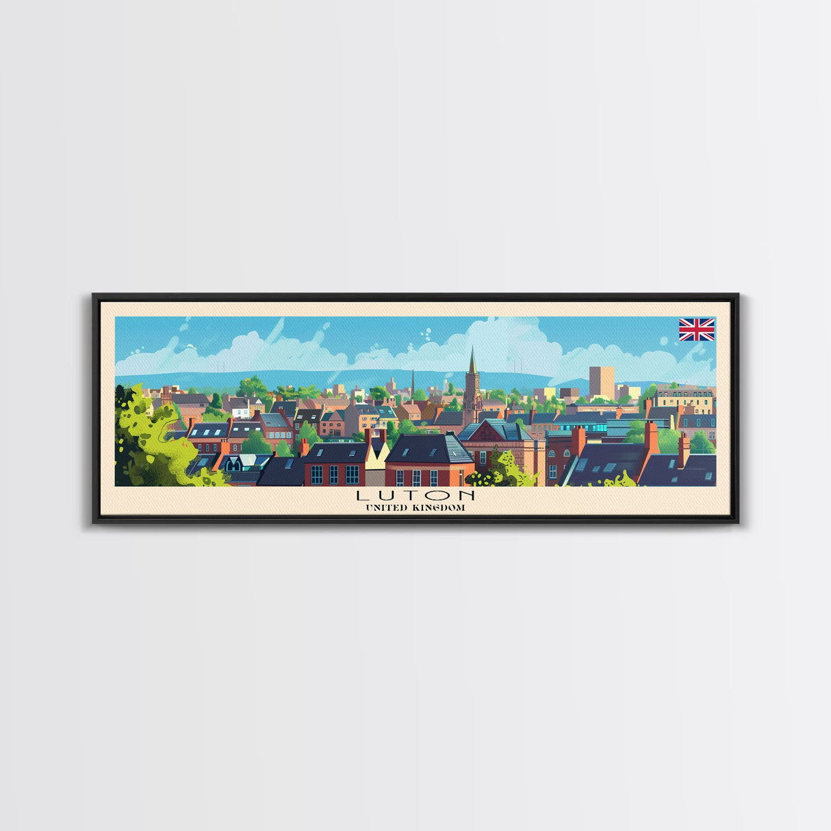 Luton United Kingdom Travel Art, City Art, Framed Canvas Print or Metal Wall Art, Europe Travel Poster, Panoramic Wall Art, Extra Wide Wall Art