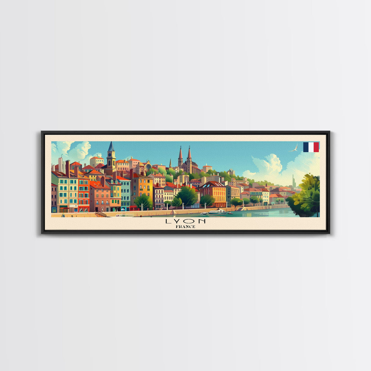 Lyon France Travel Print Wall Art, Panoramic City Art, Travel Art, Wall Decor, Vacation Gift, Framed Canvas Print Or Metal Art