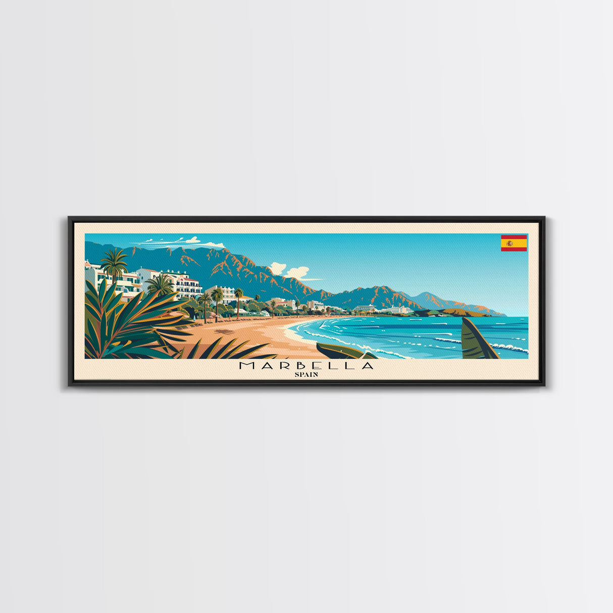 Marbella Spain Travel Art, City Art, Framed Canvas Print or Metal Wall Art, Europe Travel Poster, Panoramic Wall Art, Extra Wide Wall Art