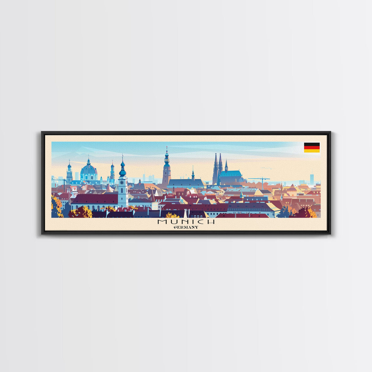 Munich Germany Wall Art, Panoramic Travel Poster, Panoramic Framed Canvas Print, City Wall Art, Wall Hanging Home Decor, Travel Art