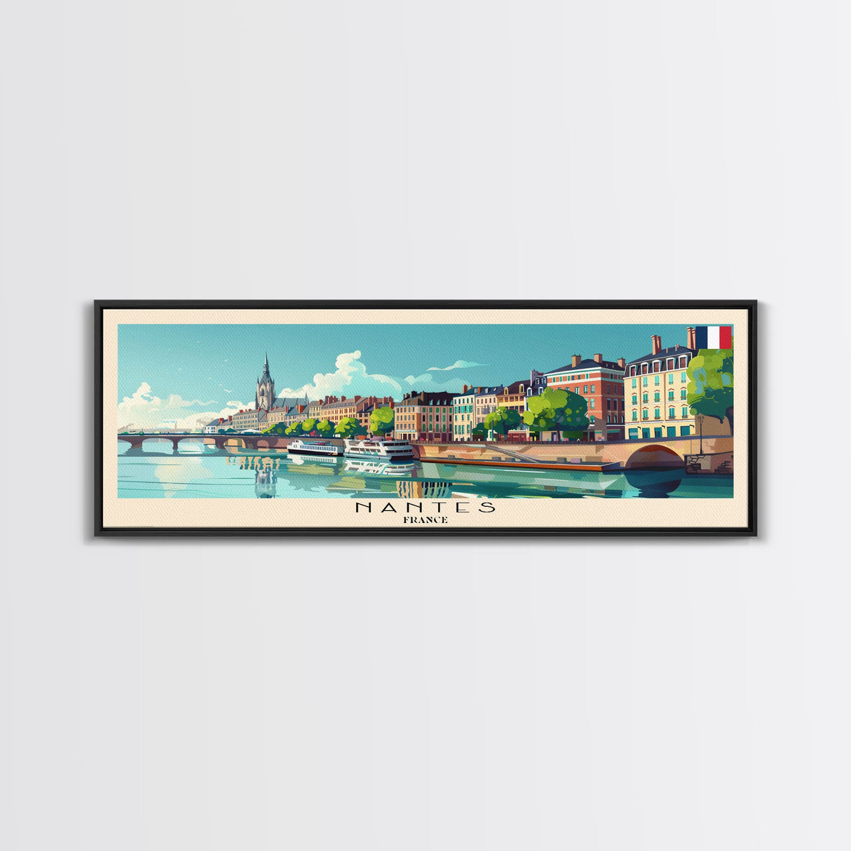 Nantes France Travel Print Wall Art, Panoramic City Art, Travel Art, Wall Decor, Vacation Gift, Framed Canvas Print Or Metal Art