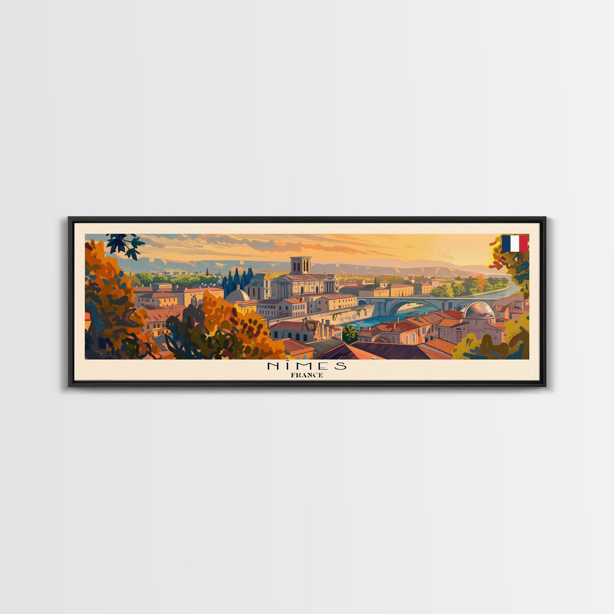 Nimes France Travel Art, City Art, Framed Canvas Print or Metal Wall Art, Europe Travel Poster, Panoramic Wall Art, Extra Wide Wall Art