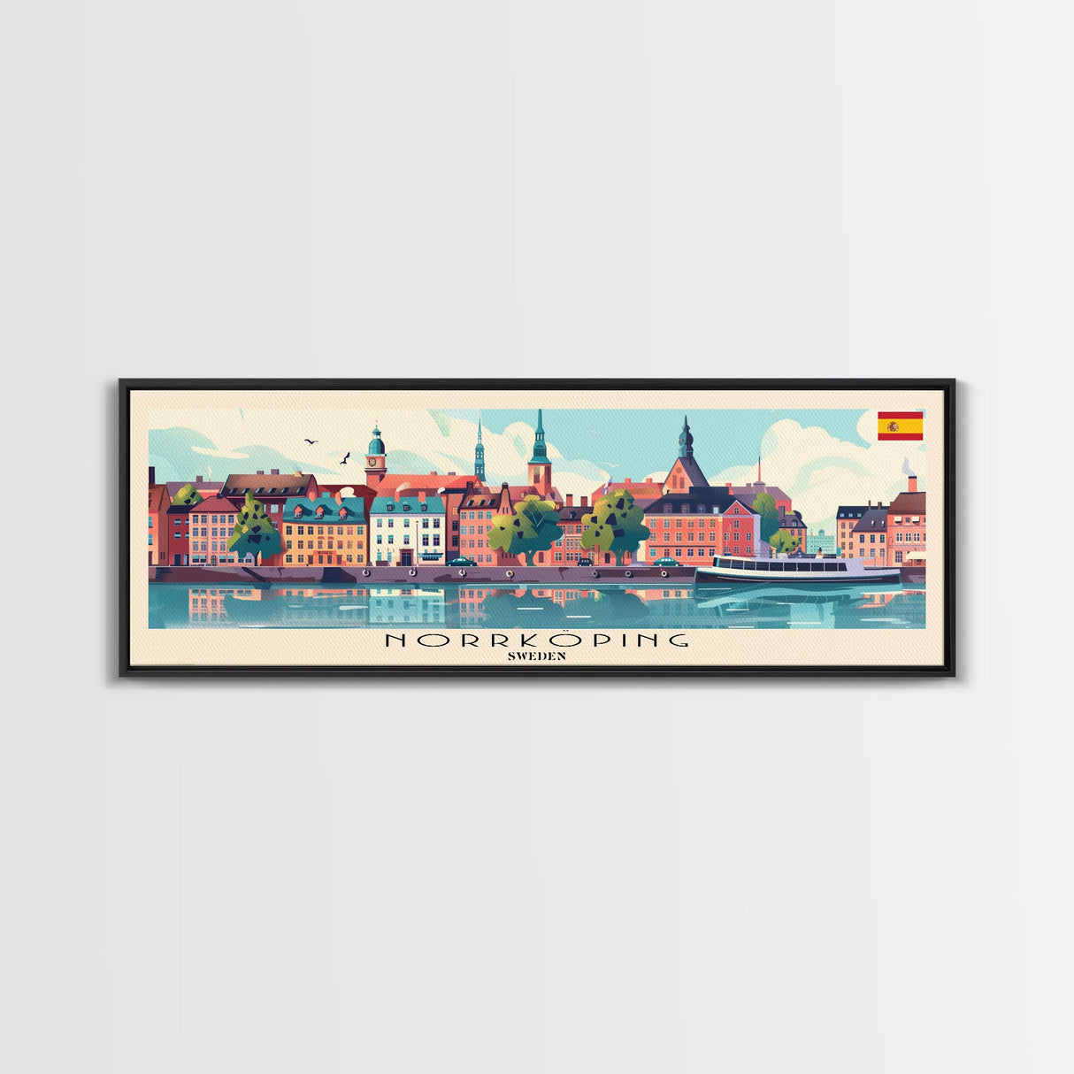 Norrkoping Sweden Travel Print Wall Art, Panoramic City Art, Travel Art, Wall Decor, Vacation Gift, Framed Canvas Print Or Metal Art