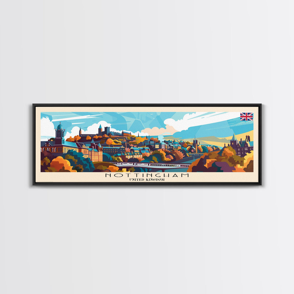 Nottingham United Kingdom Wall Art, Panoramic Travel Poster, Panoramic Framed Canvas Print, City Wall Art, Wall Hanging Home Decor, Travel Art