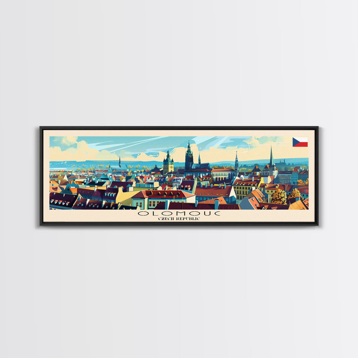 Olomouc Czech Republic Travel Art, City Art, Framed Canvas Print or Metal Wall Art, Europe Travel Poster, Panoramic Wall Art, Extra Wide Wall Art