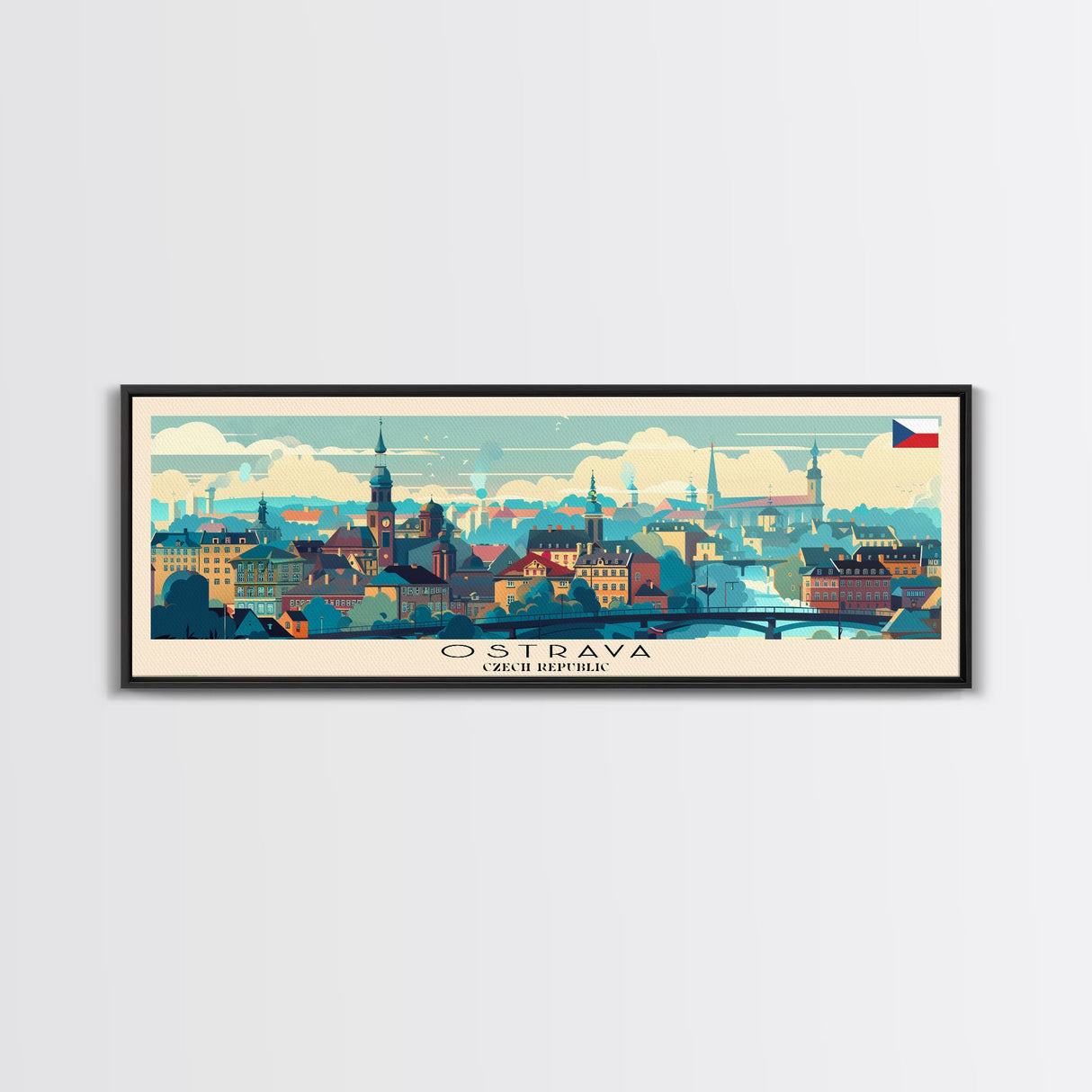 Ostrava Czech Republic Wall Art, Panoramic Travel Poster, Panoramic Framed Canvas Print, City Wall Art, Wall Hanging Home Decor, Travel Art