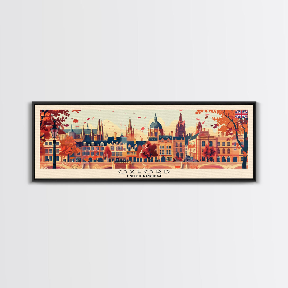 Oxford United Kingdom Panoramic Travel Poster, Framed Canvas Print or Metal Wall Art, Travel Art, Home Decor, Panoramic Painting, Midcentury Art