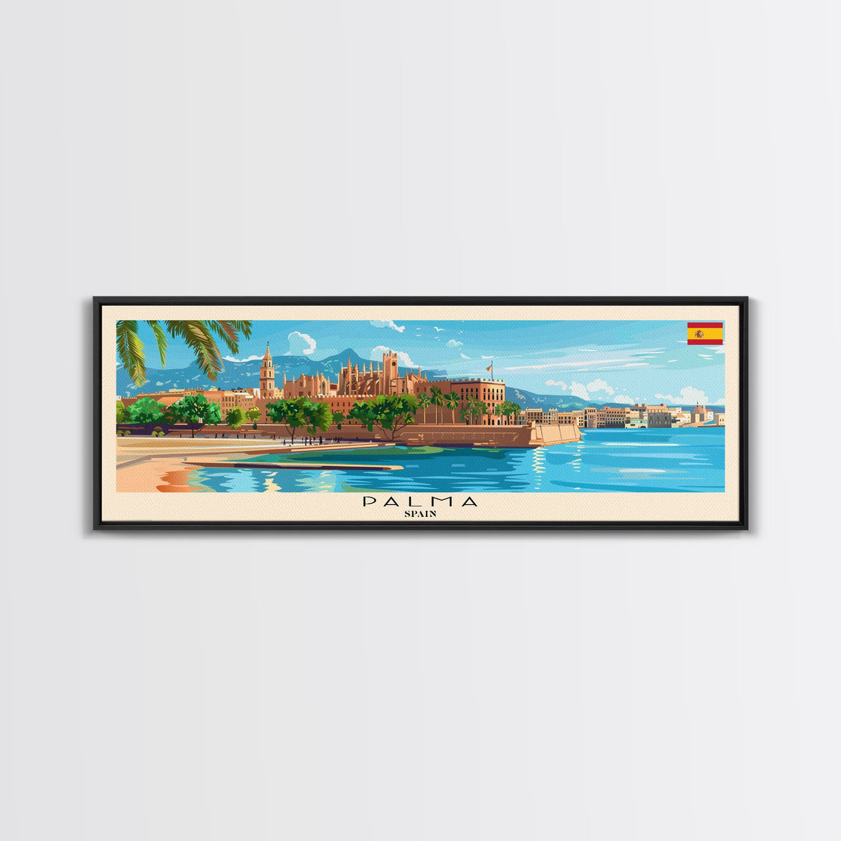 Palma Spain Travel Art, City Art, Framed Canvas Print or Metal Wall Art, Europe Travel Poster, Panoramic Wall Art, Extra Wide Wall Art