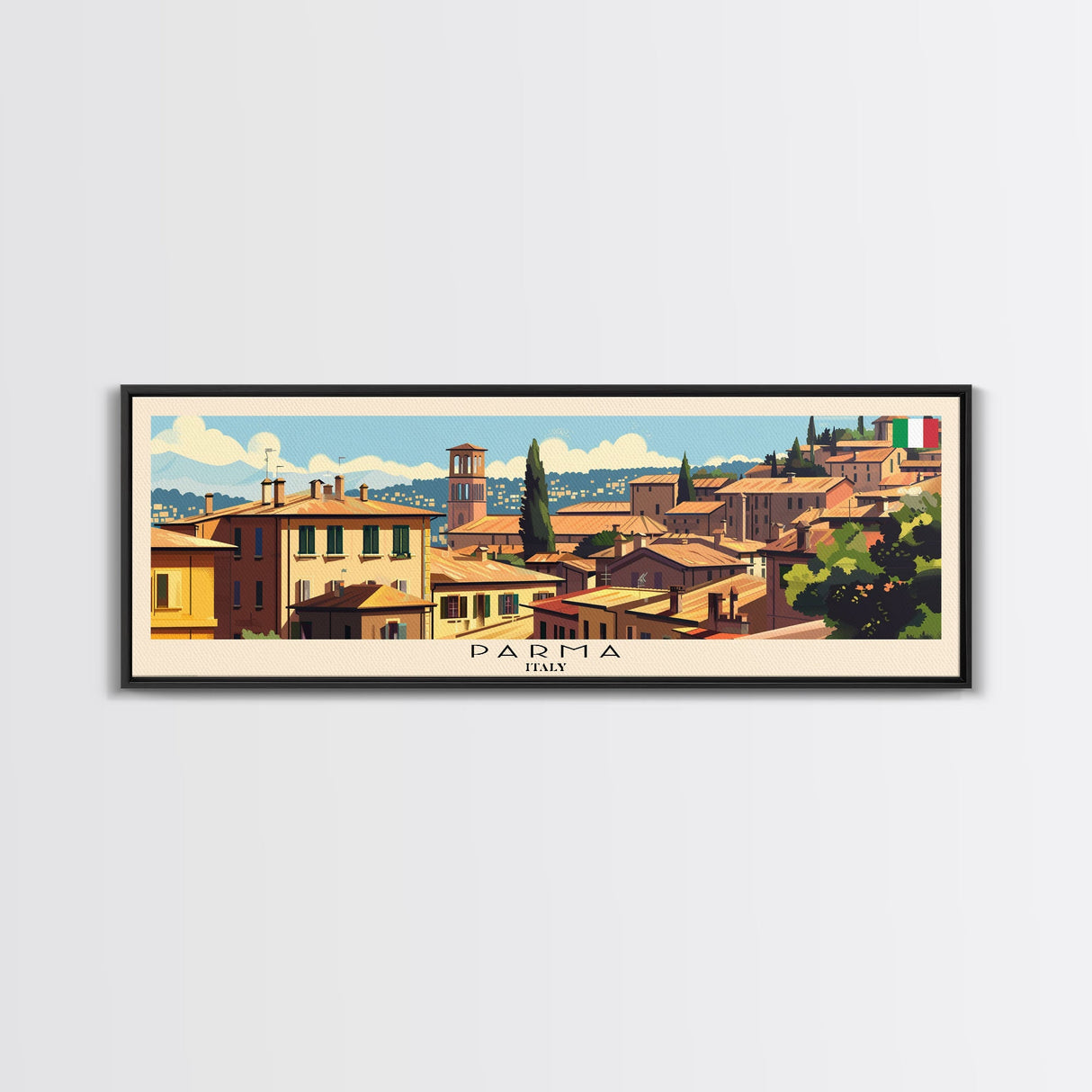 Parma Italy Wall Art, Panoramic Travel Poster, Panoramic Framed Canvas Print, City Wall Art, Wall Hanging Home Decor, Travel Art