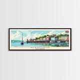 Plymouth United Kingdom Panoramic Travel Poster, Framed Canvas Print or Metal Wall Art, Travel Art, Home Decor, Panoramic Painting, Midcentury Art