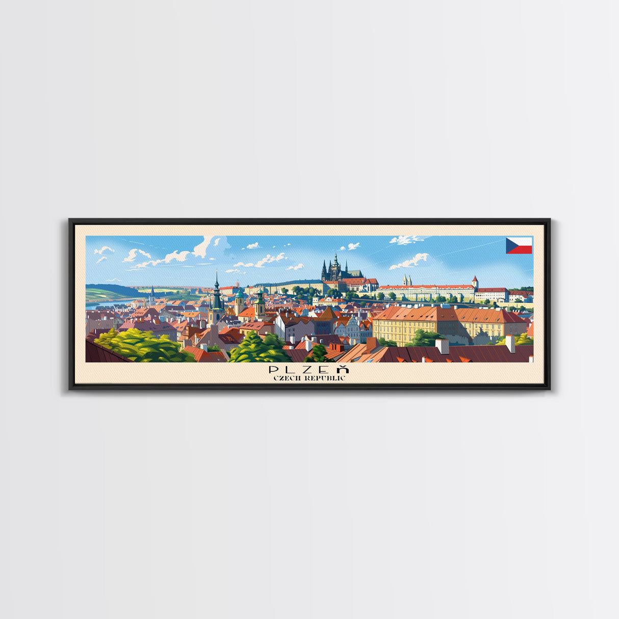 Plzen Czech Republic Wall Art, Panoramic Travel Poster, Panoramic Framed Canvas Print, City Wall Art, Wall Hanging Home Decor, Travel Art