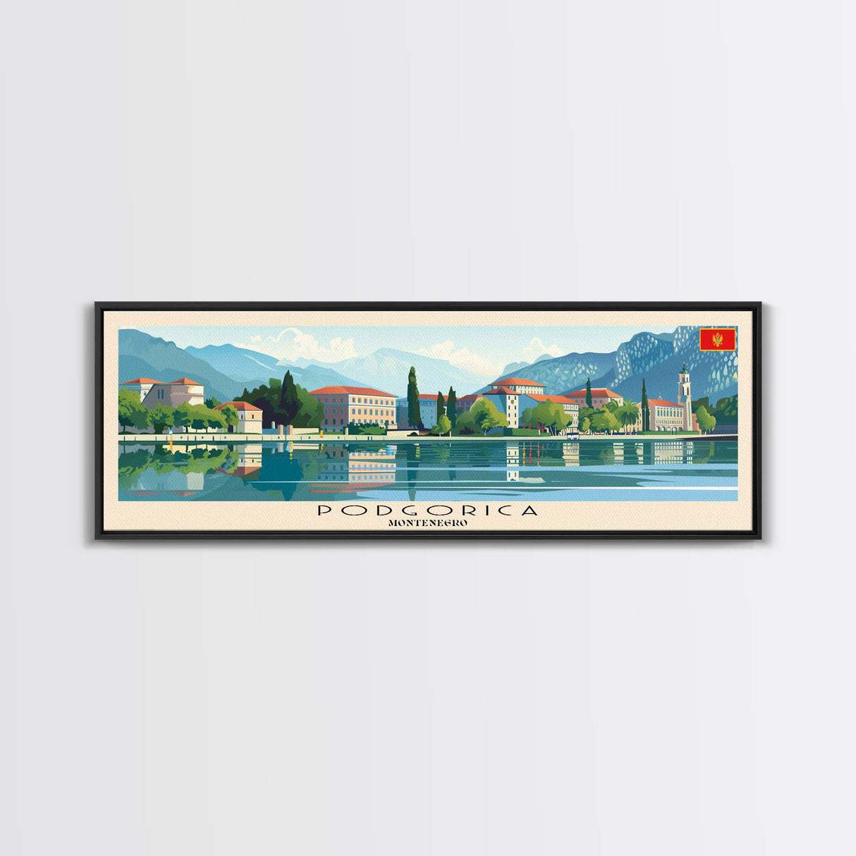 Podgorica Montenegro Travel Art, City Art, Framed Canvas Print or Metal Wall Art, Europe Travel Poster, Panoramic Wall Art, Extra Wide Wall Art