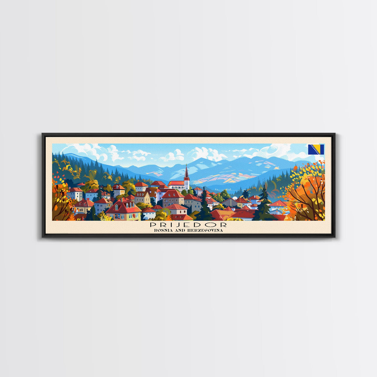 Prijedor Bosnia Travel Art, City Art, Framed Canvas Print or Metal Wall Art, Europe Travel Poster, Panoramic Wall Art, Extra Wide Wall Art