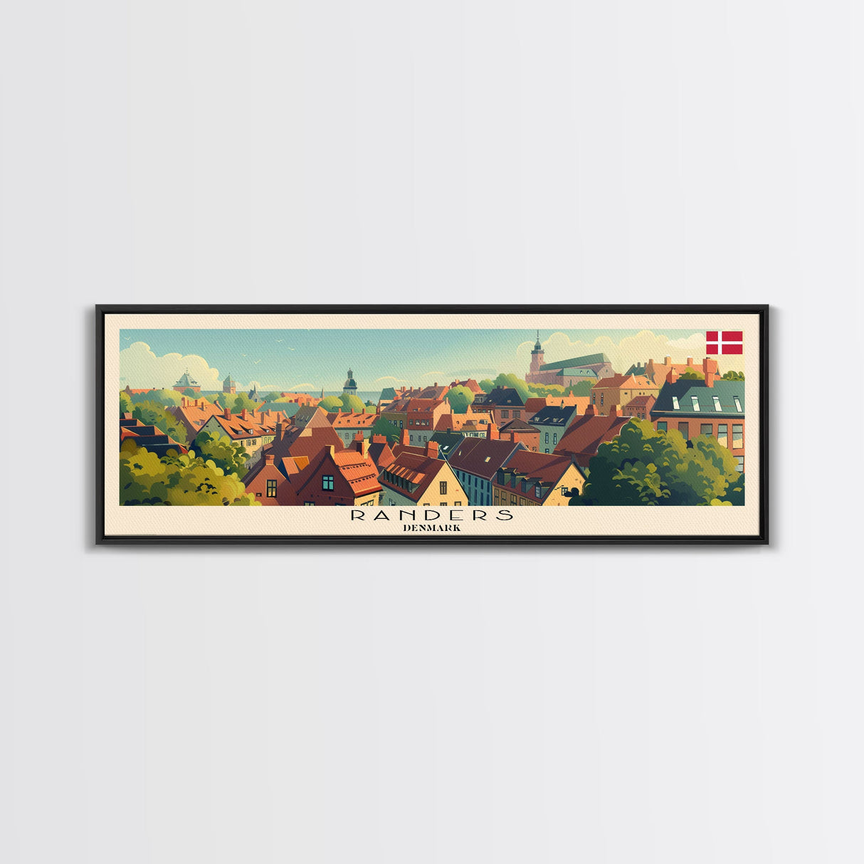 Randers Denmark Travel Art, City Art, Framed Canvas Print or Metal Wall Art, Europe Travel Poster, Panoramic Wall Art, Extra Wide Wall Art