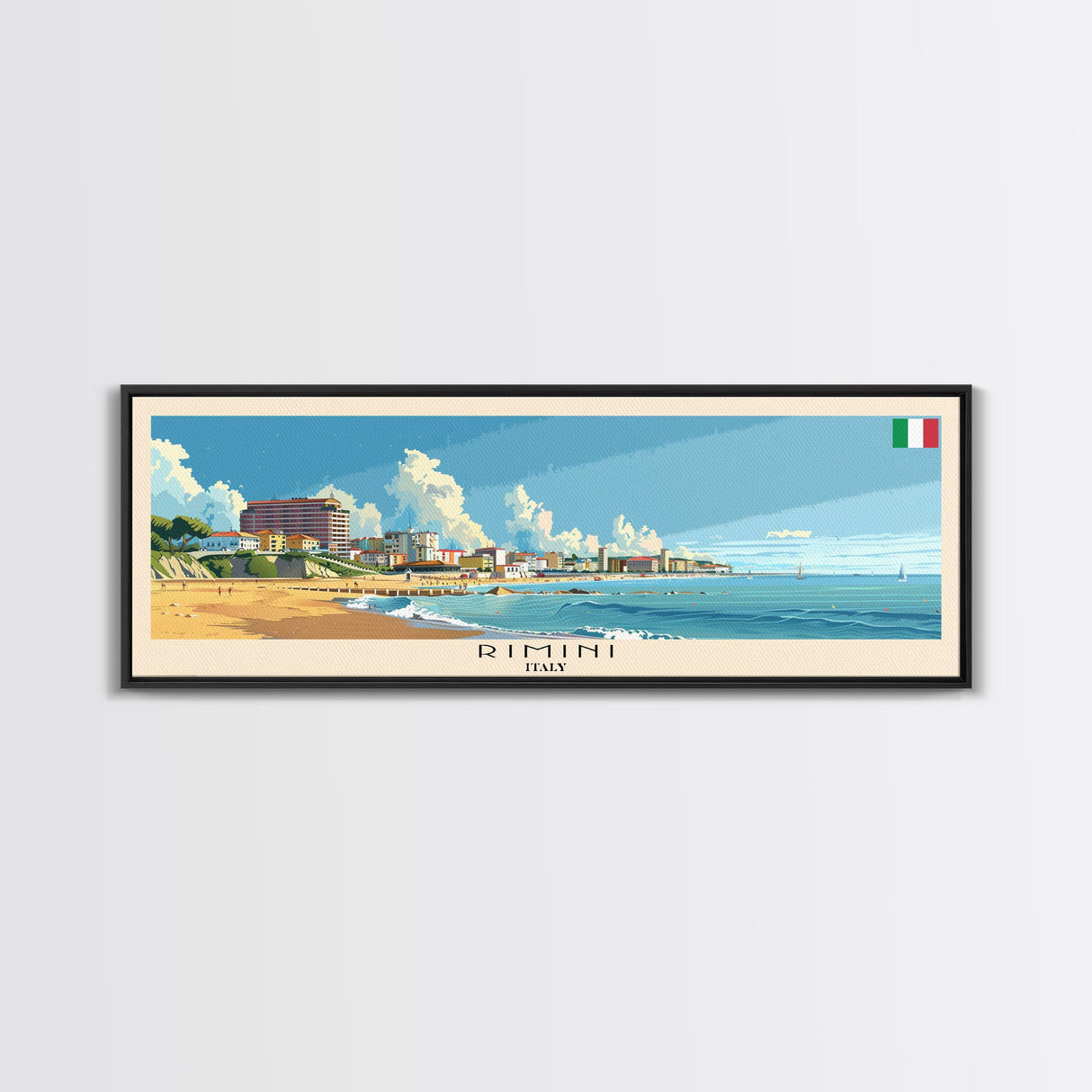 Rimini Italy Travel Art, City Art, Framed Canvas Print or Metal Wall Art, Europe Travel Poster, Panoramic Wall Art, Extra Wide Wall Art