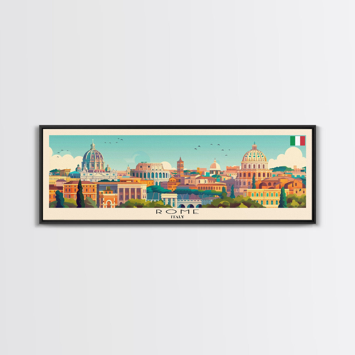 Rome Italy Travel Print Wall Art, Panoramic City Art, Travel Art, Wall Decor, Vacation Gift, Framed Canvas Print Or Metal Art