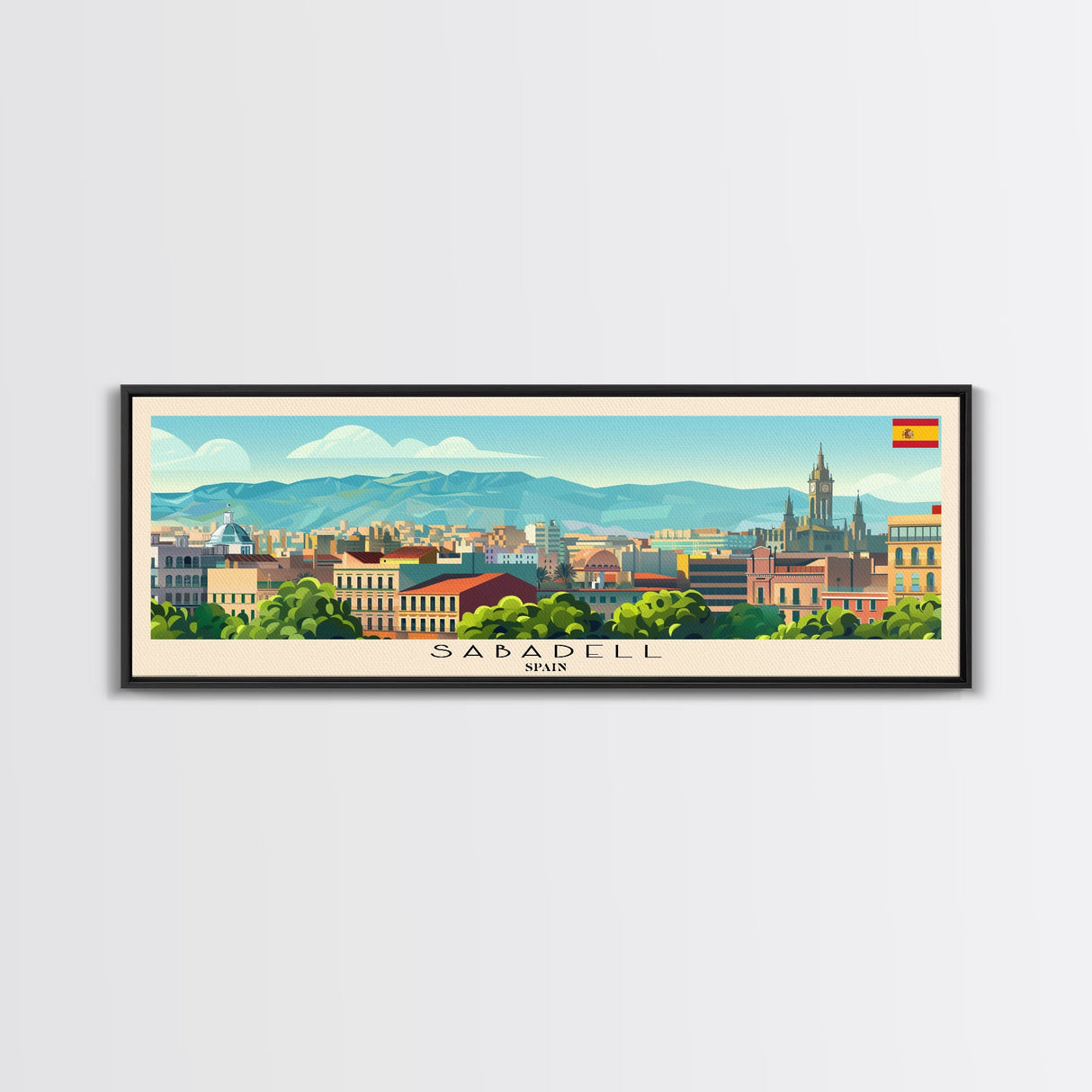 Sabadell Spain Travel Print Wall Art, Panoramic City Art, Travel Art, Wall Decor, Vacation Gift, Framed Canvas Print Or Metal Art