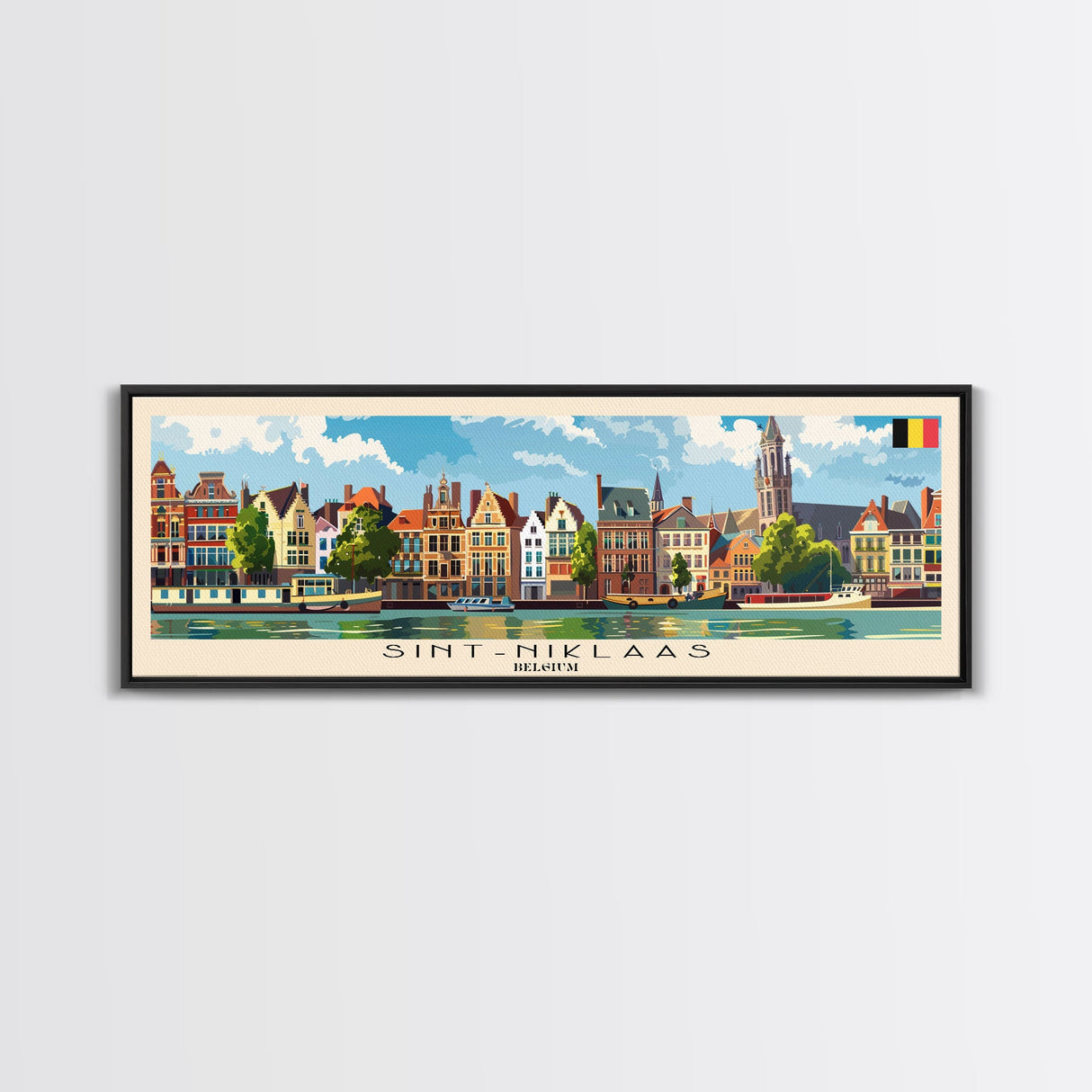 Saint Niklaas Belgium Wall Art, Panoramic Travel Poster, Panoramic Framed Canvas Print, City Wall Art, Wall Hanging Home Decor, Travel Art