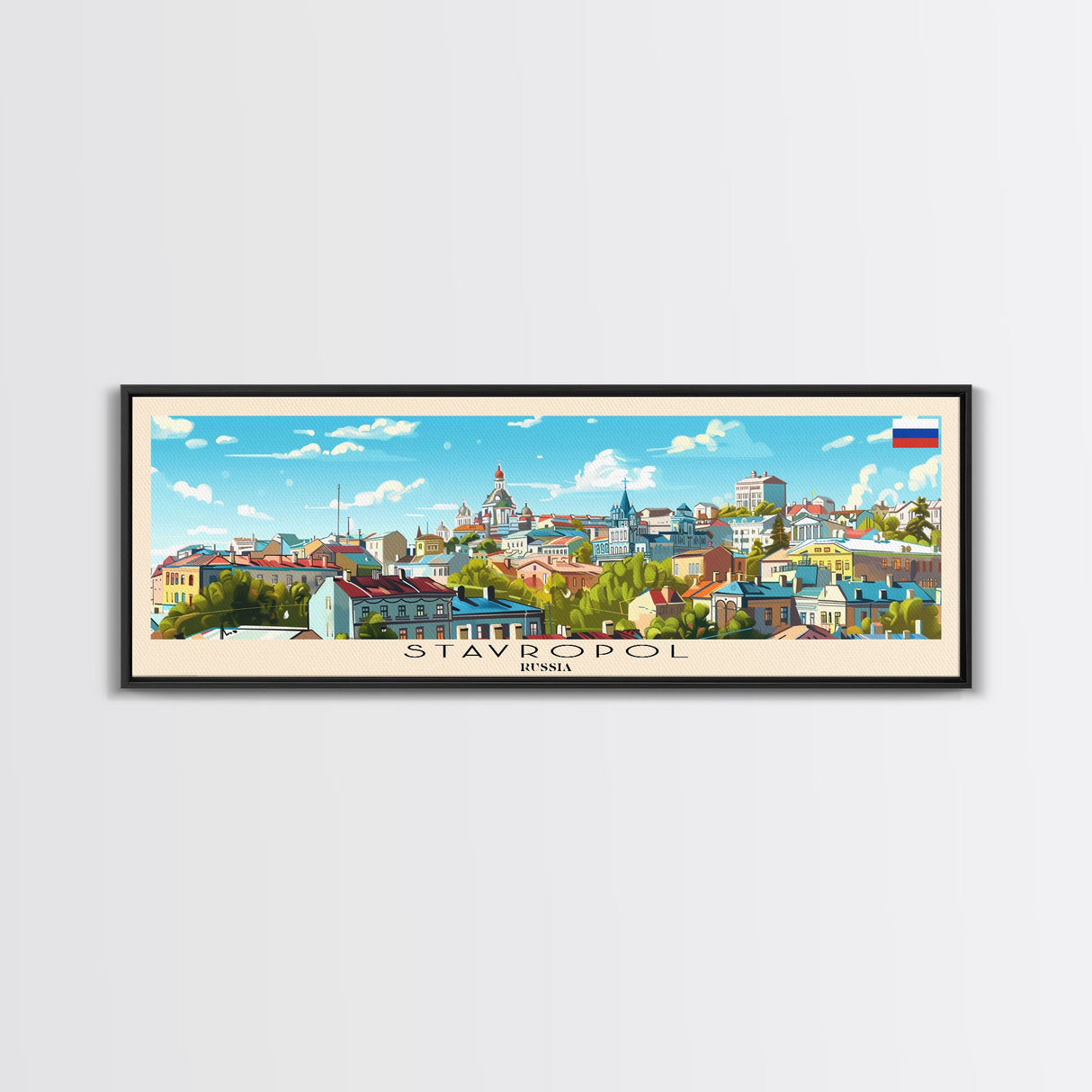 Stavropol Russia Panoramic Travel Poster, Framed Canvas Print or Metal Wall Art, Travel Art, Home Decor, Panoramic Painting, Midcentury Art