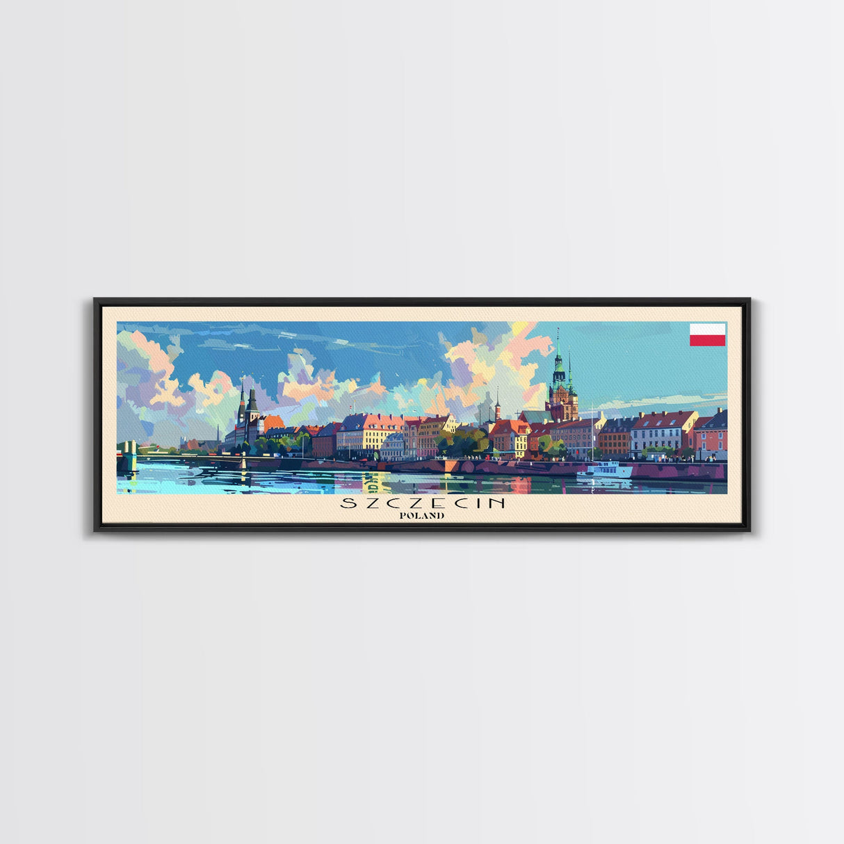 Szczecin Poland Travel Print Wall Art, Panoramic City Art, Travel Art, Wall Decor, Vacation Gift, Framed Canvas Print Or Metal Art