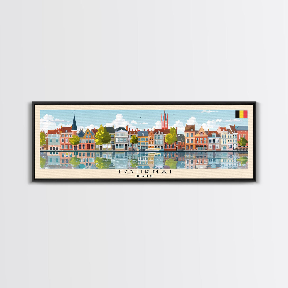 Tournai Belgium Travel Print Wall Art, Panoramic City Art, Travel Art, Wall Decor, Vacation Gift, Framed Canvas Print Or Metal Art