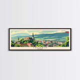 Trencin Slovakia Travel Art, City Art, Framed Canvas Print or Metal Wall Art, Europe Travel Poster, Panoramic Wall Art, Extra Wide Wall Art