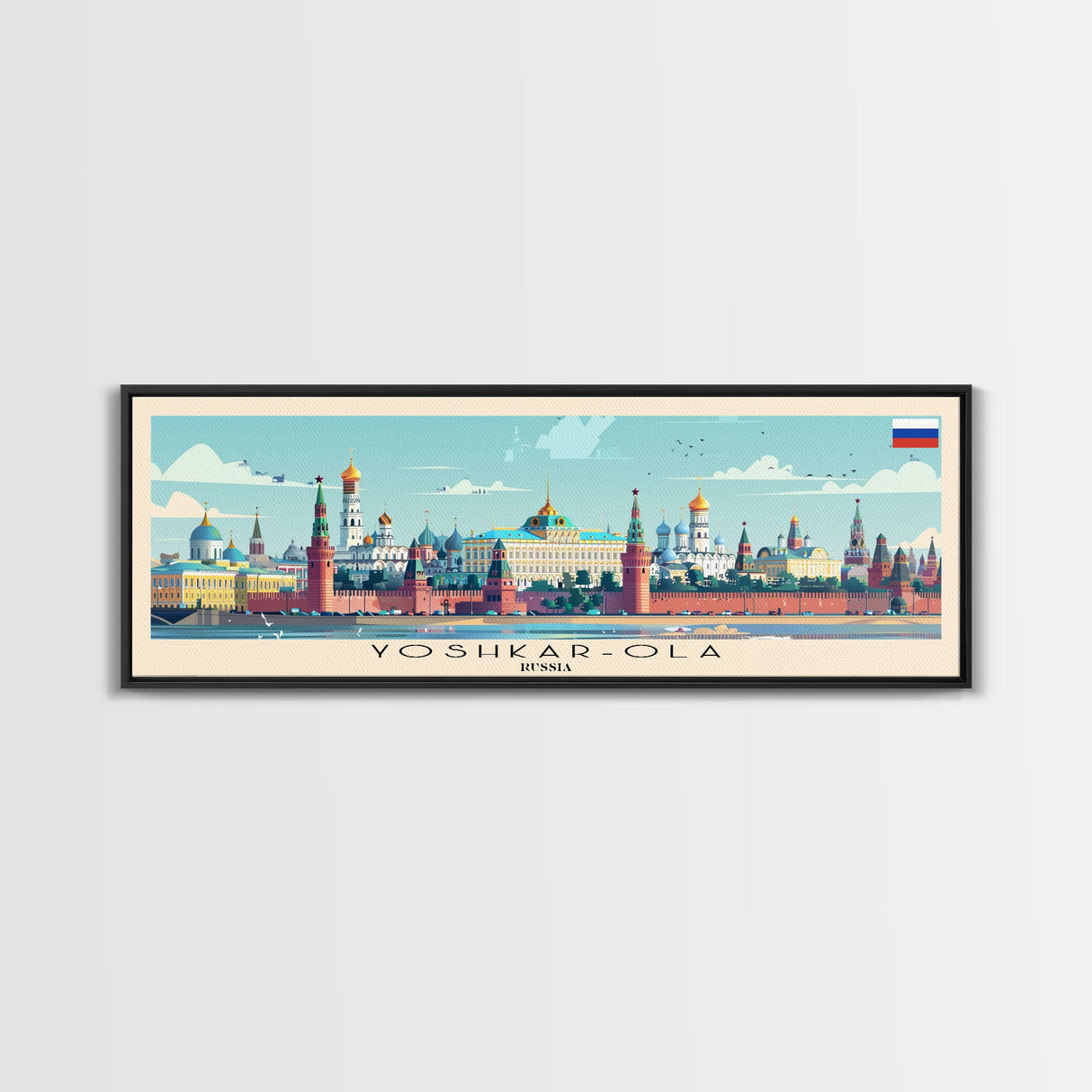 Yoshkar Ola Russia Panoramic Travel Poster, Framed Canvas Print or Metal Wall Art, Travel Art, Home Decor, Panoramic Painting, Midcentury Art